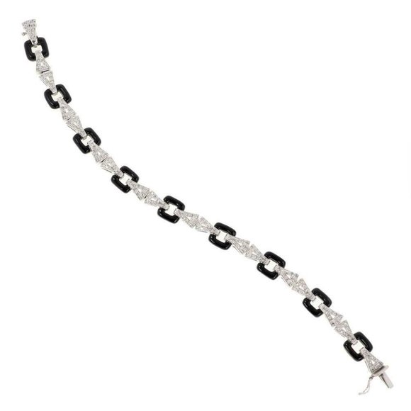 Estate 1.80ct Diamond Onyx 14k White Gold Bracelet - Picture 3 of 5